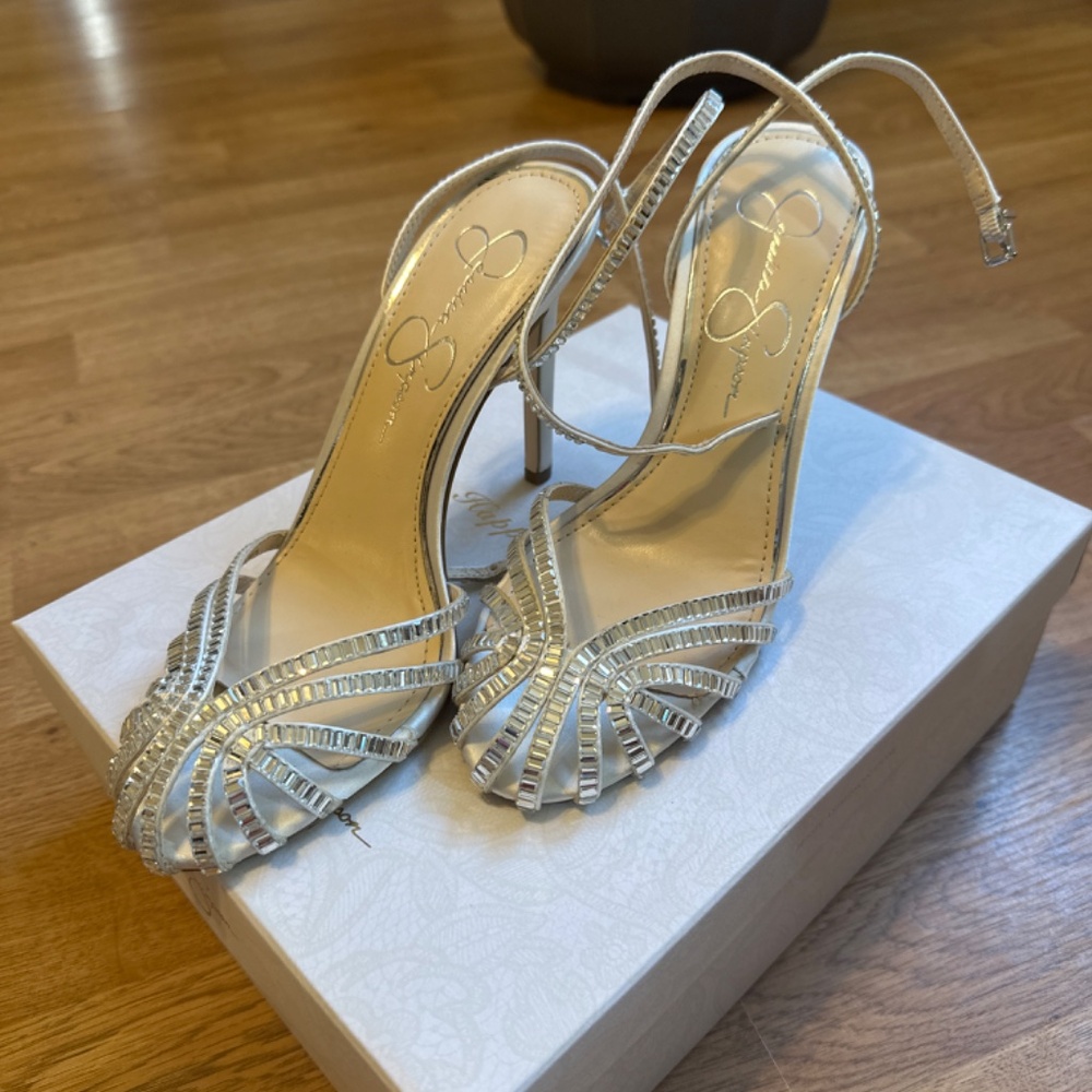 Jessica Simpson Happily Ever After Jileta White Satin sparkle heels